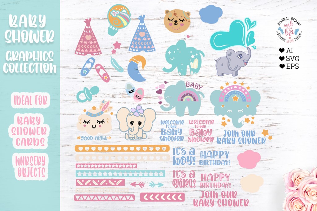 Cute Baby Shower – Nursery Graphics Vector&nbsp;Format
